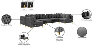 Tremblay Velvet / Engineered Wood / Metal / Foam Contemporary Grey Velvet Modular Sectional - 168" W x 69" D x 33" H