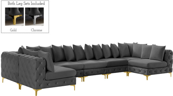 Tremblay Velvet / Engineered Wood / Metal / Foam Contemporary Grey Velvet Modular Sectional - 168" W x 69" D x 33" H