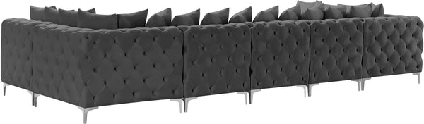 Tremblay Velvet / Engineered Wood / Metal / Foam Contemporary Grey Velvet Modular Sectional - 168" W x 69" D x 33" H