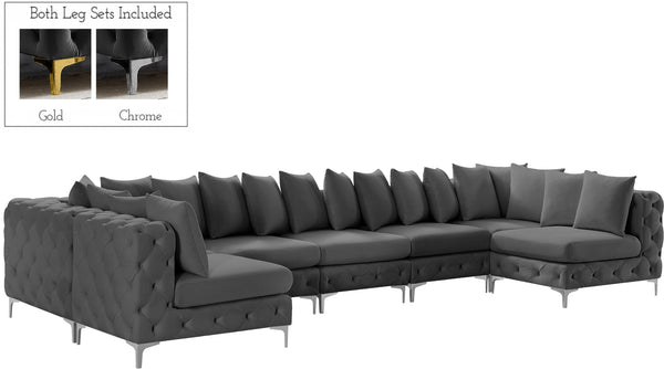 Tremblay Velvet / Engineered Wood / Metal / Foam Contemporary Grey Velvet Modular Sectional - 168" W x 69" D x 33" H