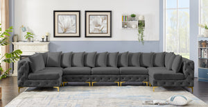 Tremblay Velvet / Engineered Wood / Metal / Foam Contemporary Grey Velvet Modular Sectional - 168" W x 69" D x 33" H