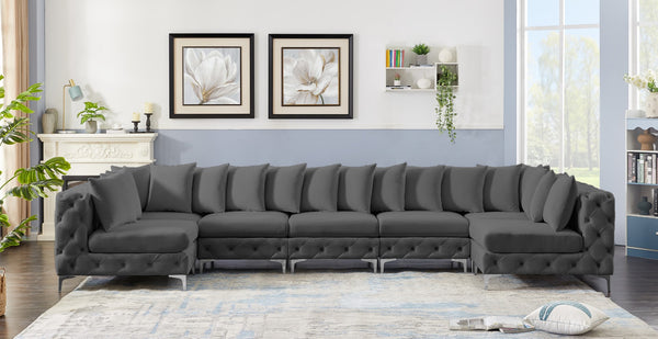 Tremblay Velvet / Engineered Wood / Metal / Foam Contemporary Grey Velvet Modular Sectional - 168" W x 69" D x 33" H