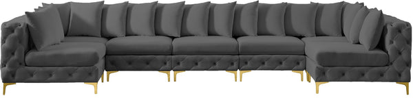 Tremblay Velvet / Engineered Wood / Metal / Foam Contemporary Grey Velvet Modular Sectional - 168" W x 69" D x 33" H
