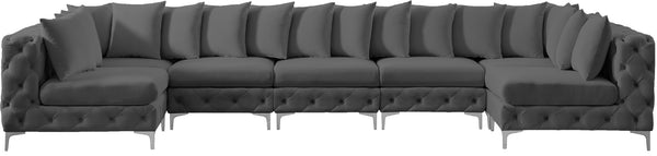 Tremblay Velvet / Engineered Wood / Metal / Foam Contemporary Grey Velvet Modular Sectional - 168" W x 69" D x 33" H