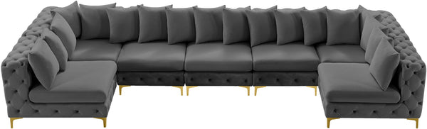 Tremblay Velvet / Engineered Wood / Metal / Foam Contemporary Grey Velvet Modular Sectional - 168" W x 69" D x 33" H