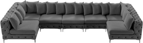 Tremblay Velvet / Engineered Wood / Metal / Foam Contemporary Grey Velvet Modular Sectional - 168" W x 69" D x 33" H