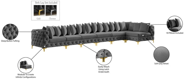 Tremblay Velvet / Engineered Wood / Metal / Foam Contemporary Grey Velvet Modular Sectional - 198" W x 69" D x 33" H