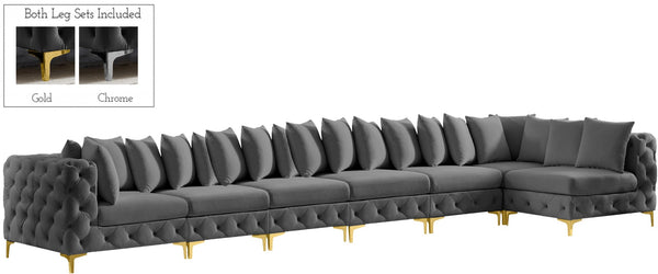 Tremblay Velvet / Engineered Wood / Metal / Foam Contemporary Grey Velvet Modular Sectional - 198" W x 69" D x 33" H