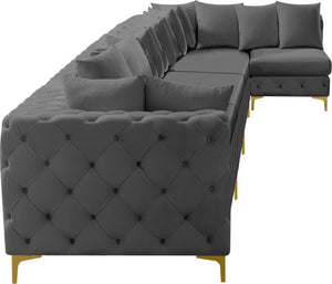 Tremblay Velvet / Engineered Wood / Metal / Foam Contemporary Grey Velvet Modular Sectional - 198" W x 69" D x 33" H