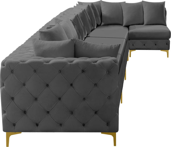 Tremblay Velvet / Engineered Wood / Metal / Foam Contemporary Grey Velvet Modular Sectional - 198" W x 69" D x 33" H