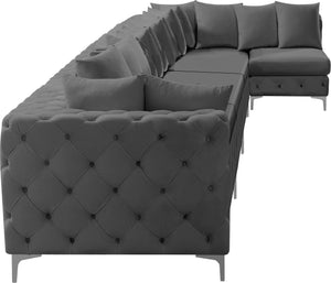Tremblay Velvet / Engineered Wood / Metal / Foam Contemporary Grey Velvet Modular Sectional - 198" W x 69" D x 33" H