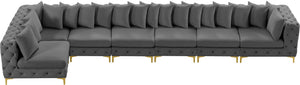 Tremblay Velvet / Engineered Wood / Metal / Foam Contemporary Grey Velvet Modular Sectional - 198" W x 69" D x 33" H
