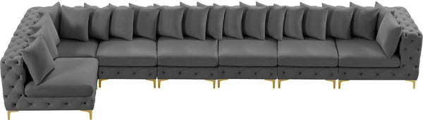 Tremblay Velvet / Engineered Wood / Metal / Foam Contemporary Grey Velvet Modular Sectional - 198" W x 69" D x 33" H