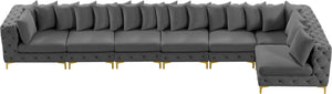 Tremblay Velvet / Engineered Wood / Metal / Foam Contemporary Grey Velvet Modular Sectional - 198" W x 69" D x 33" H