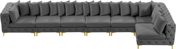 Tremblay Velvet / Engineered Wood / Metal / Foam Contemporary Grey Velvet Modular Sectional - 198" W x 69" D x 33" H