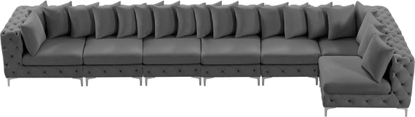 Tremblay Velvet / Engineered Wood / Metal / Foam Contemporary Grey Velvet Modular Sectional - 198" W x 69" D x 33" H