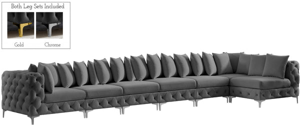 Tremblay Velvet / Engineered Wood / Metal / Foam Contemporary Grey Velvet Modular Sectional - 198" W x 69" D x 33" H