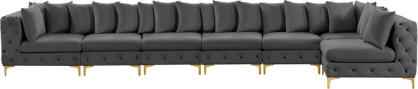 Tremblay Velvet / Engineered Wood / Metal / Foam Contemporary Grey Velvet Modular Sectional - 198" W x 69" D x 33" H