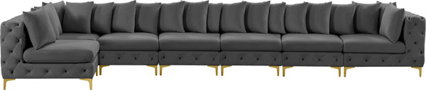Tremblay Velvet / Engineered Wood / Metal / Foam Contemporary Grey Velvet Modular Sectional - 198" W x 69" D x 33" H