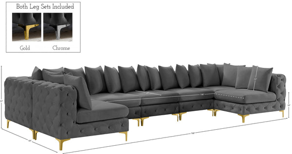 Tremblay Velvet / Engineered Wood / Metal / Foam Contemporary Grey Velvet Modular Sectional - 168" W x 69" D x 33" H