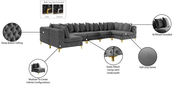 Tremblay Velvet / Engineered Wood / Metal / Foam Contemporary Grey Velvet Modular Sectional - 168" W x 69" D x 33" H