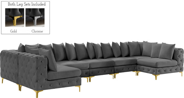 Tremblay Velvet / Engineered Wood / Metal / Foam Contemporary Grey Velvet Modular Sectional - 168" W x 69" D x 33" H