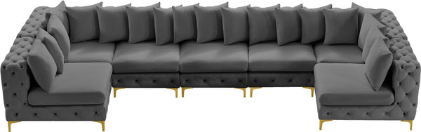 Tremblay Velvet / Engineered Wood / Metal / Foam Contemporary Grey Velvet Modular Sectional - 168" W x 69" D x 33" H
