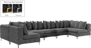 Tremblay Velvet / Engineered Wood / Metal / Foam Contemporary Grey Velvet Modular Sectional - 168" W x 69" D x 33" H