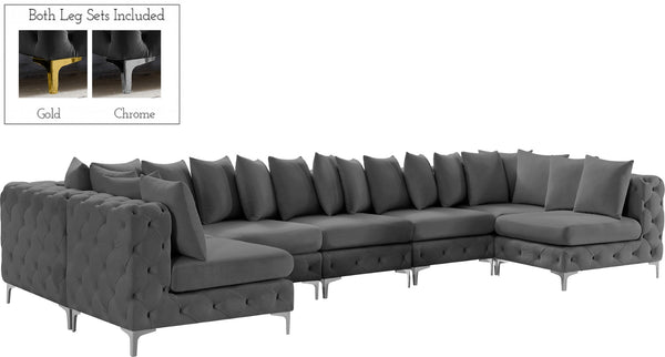 Tremblay Velvet / Engineered Wood / Metal / Foam Contemporary Grey Velvet Modular Sectional - 168" W x 69" D x 33" H