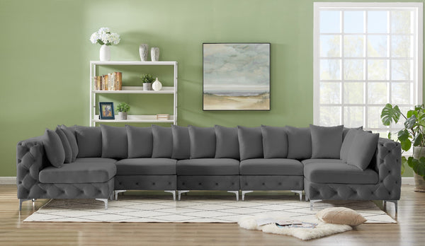 Tremblay Velvet / Engineered Wood / Metal / Foam Contemporary Grey Velvet Modular Sectional - 168" W x 69" D x 33" H