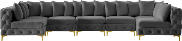 Tremblay Velvet / Engineered Wood / Metal / Foam Contemporary Grey Velvet Modular Sectional - 168" W x 69" D x 33" H