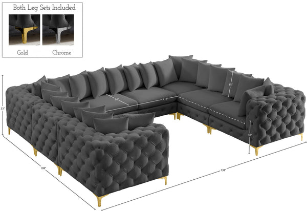 Tremblay Velvet / Engineered Wood / Metal / Foam Contemporary Grey Velvet Modular Sectional - 138" W x 108" D x 33" H