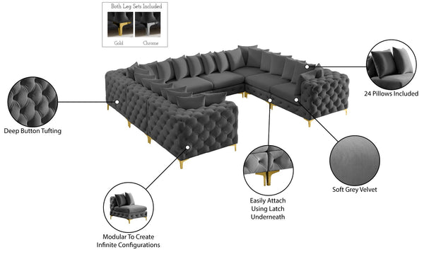 Tremblay Velvet / Engineered Wood / Metal / Foam Contemporary Grey Velvet Modular Sectional - 138" W x 108" D x 33" H