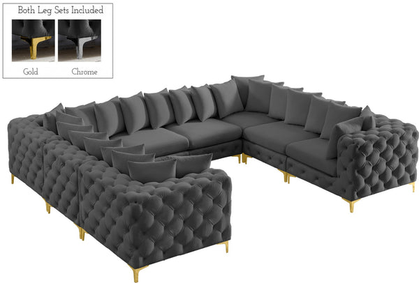 Tremblay Velvet / Engineered Wood / Metal / Foam Contemporary Grey Velvet Modular Sectional - 138" W x 108" D x 33" H