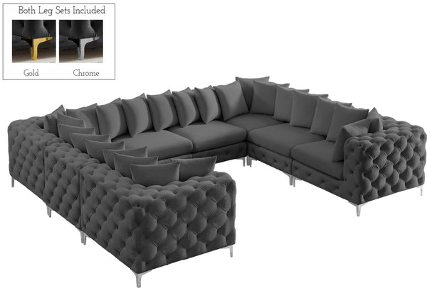 Tremblay Velvet / Engineered Wood / Metal / Foam Contemporary Grey Velvet Modular Sectional - 138" W x 108" D x 33" H