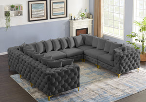 Tremblay Velvet / Engineered Wood / Metal / Foam Contemporary Grey Velvet Modular Sectional - 138" W x 108" D x 33" H