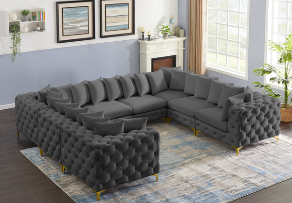 Tremblay Velvet / Engineered Wood / Metal / Foam Contemporary Grey Velvet Modular Sectional - 138" W x 108" D x 33" H