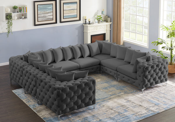 Tremblay Velvet / Engineered Wood / Metal / Foam Contemporary Grey Velvet Modular Sectional - 138" W x 108" D x 33" H
