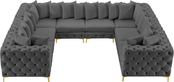 Tremblay Velvet / Engineered Wood / Metal / Foam Contemporary Grey Velvet Modular Sectional - 138" W x 108" D x 33" H