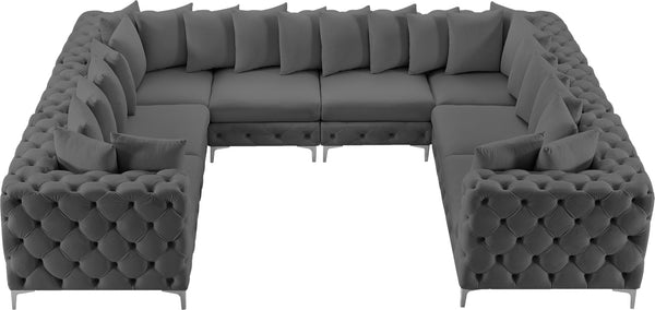 Tremblay Velvet / Engineered Wood / Metal / Foam Contemporary Grey Velvet Modular Sectional - 138" W x 108" D x 33" H
