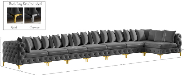 Tremblay Velvet / Engineered Wood / Metal / Foam Contemporary Grey Velvet Modular Sectional - 228" W x 69" D x 33" H