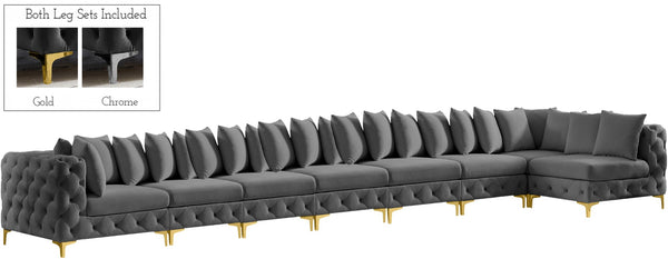Tremblay Velvet / Engineered Wood / Metal / Foam Contemporary Grey Velvet Modular Sectional - 228" W x 69" D x 33" H