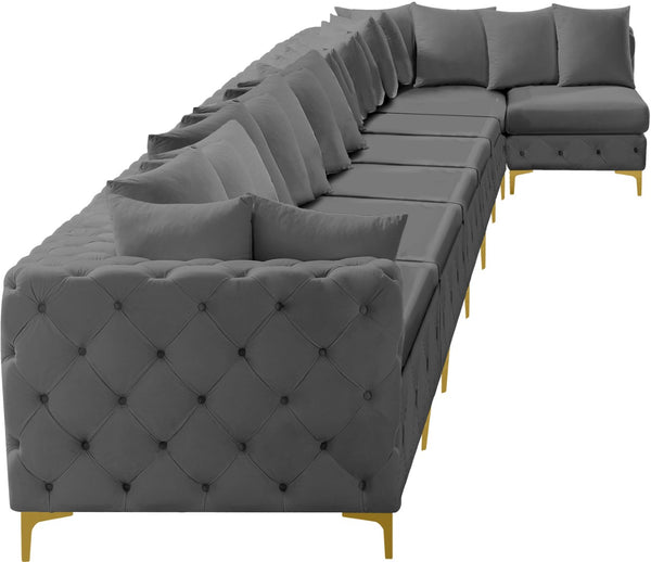 Tremblay Velvet / Engineered Wood / Metal / Foam Contemporary Grey Velvet Modular Sectional - 228" W x 69" D x 33" H