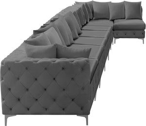 Tremblay Velvet / Engineered Wood / Metal / Foam Contemporary Grey Velvet Modular Sectional - 228" W x 69" D x 33" H