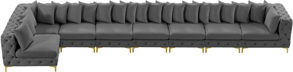 Tremblay Velvet / Engineered Wood / Metal / Foam Contemporary Grey Velvet Modular Sectional - 228" W x 69" D x 33" H