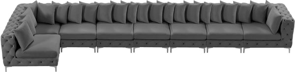 Tremblay Velvet / Engineered Wood / Metal / Foam Contemporary Grey Velvet Modular Sectional - 228" W x 69" D x 33" H