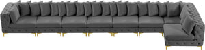 Tremblay Velvet / Engineered Wood / Metal / Foam Contemporary Grey Velvet Modular Sectional - 228" W x 69" D x 33" H