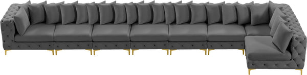 Tremblay Velvet / Engineered Wood / Metal / Foam Contemporary Grey Velvet Modular Sectional - 228" W x 69" D x 33" H
