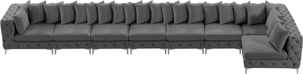 Tremblay Velvet / Engineered Wood / Metal / Foam Contemporary Grey Velvet Modular Sectional - 228" W x 69" D x 33" H