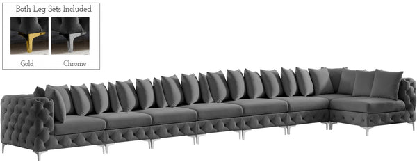 Tremblay Velvet / Engineered Wood / Metal / Foam Contemporary Grey Velvet Modular Sectional - 228" W x 69" D x 33" H